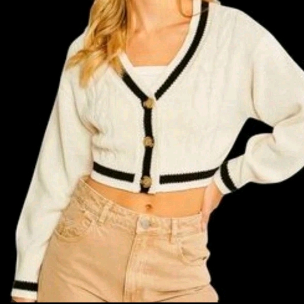 Nwt Ladies Love Tree White & Black  Cable Cardigan Size Small - Picture 8 of 8